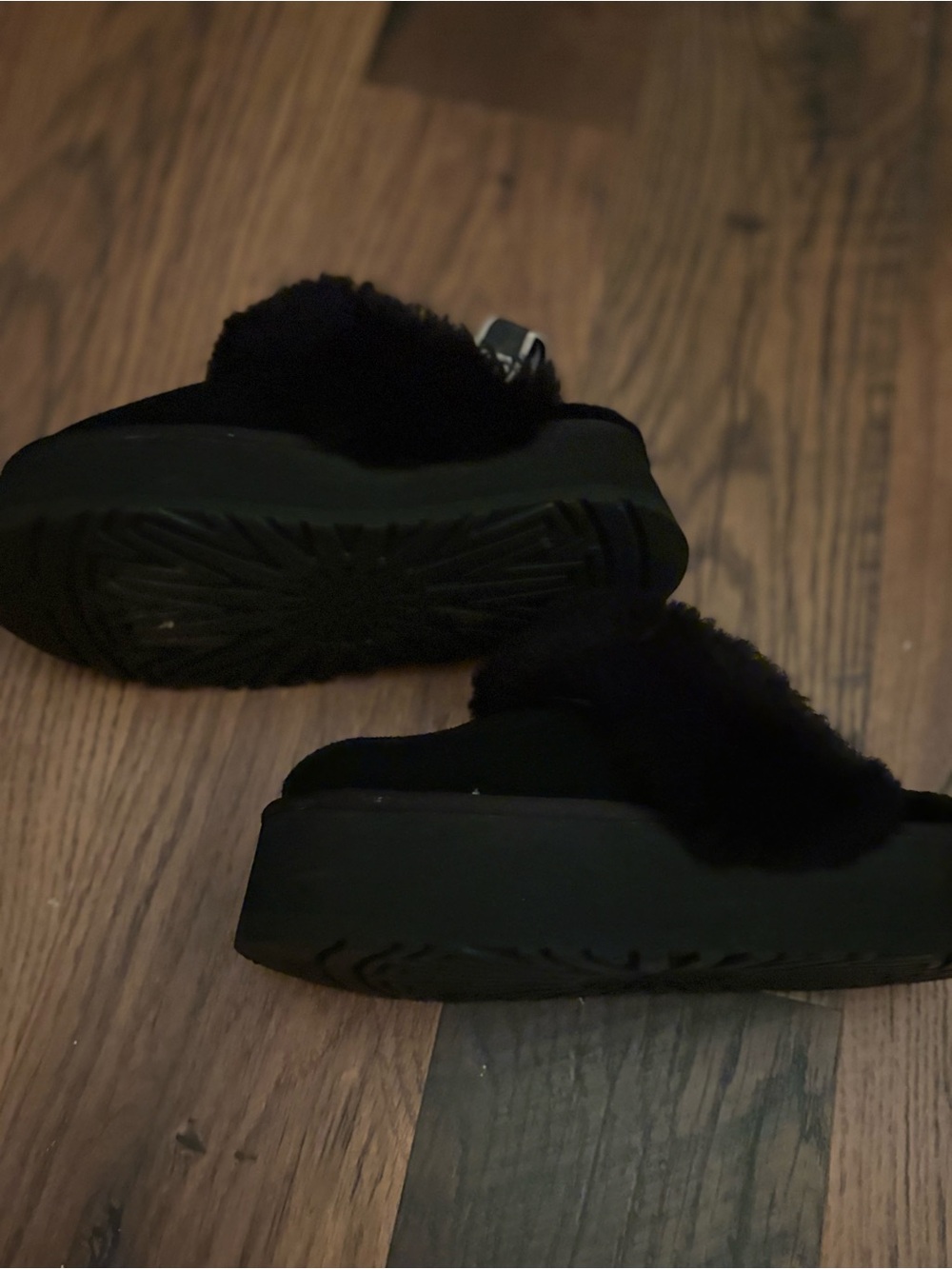 UGG Black Fur Slide Platform Mules